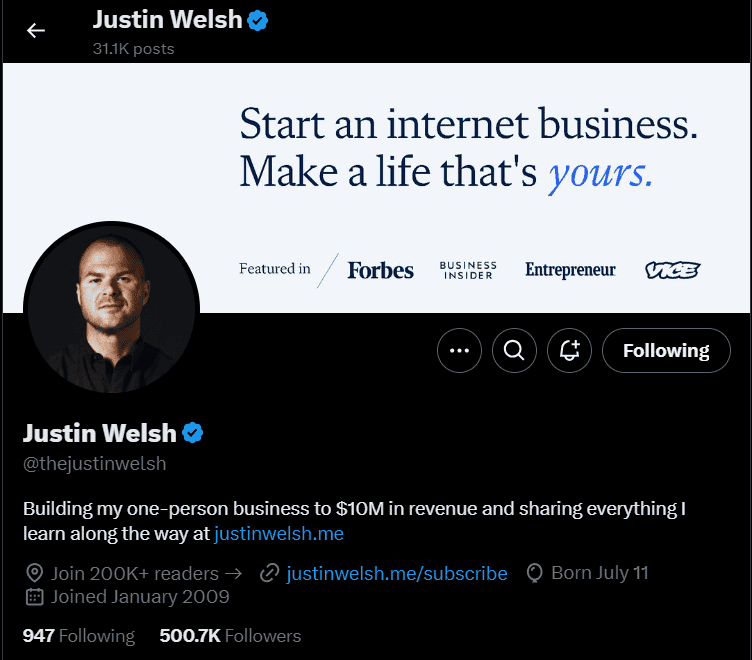 Justin Welsh Twitter